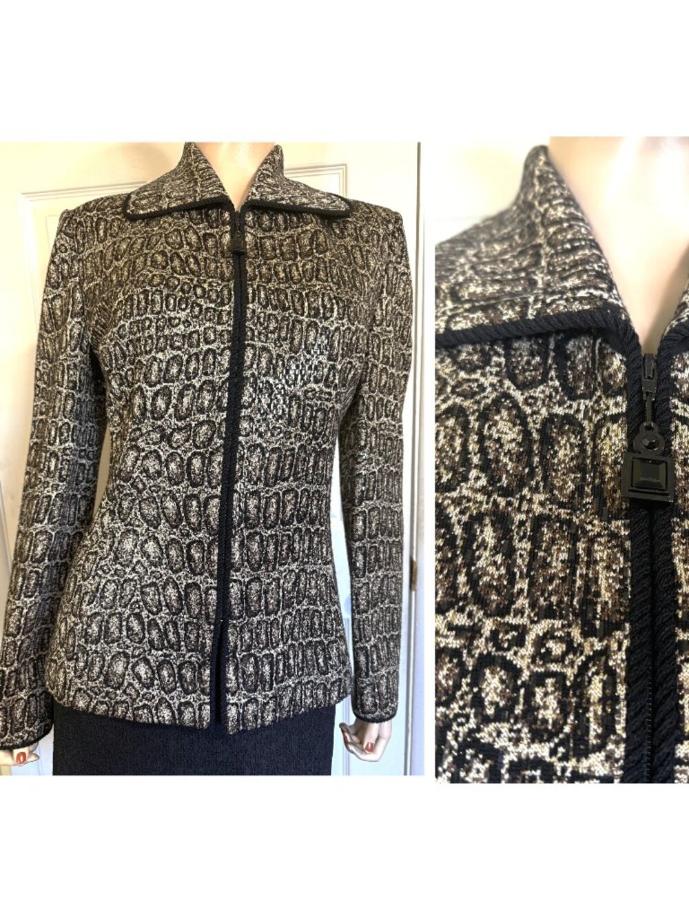 Gorgeous St John Crock Pattern Evening Jacket Covered in Paillettes sz 12
